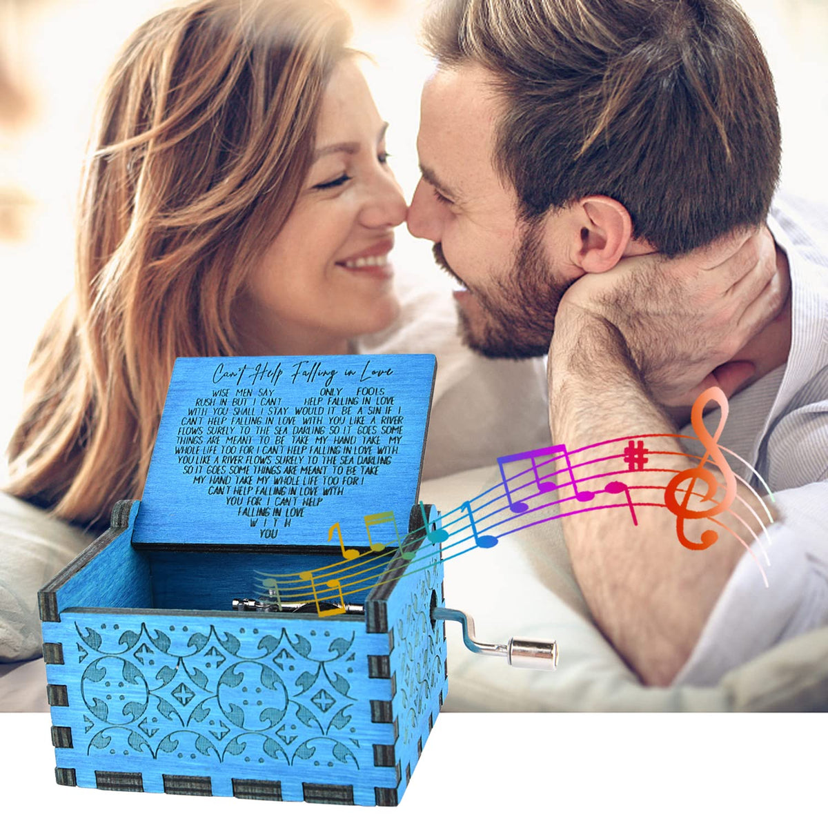 byykit Can't Help Falling in Love Wood Music Box,Antique Engraved Musical Boxes Case for Love One Wooden Music Box - Gifts for Lover,Boyfriend, Girlfriend,Husband,Wife (Blue)