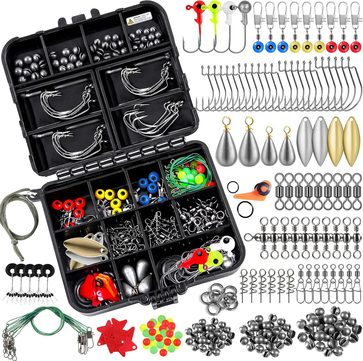 TOPFORT 187/343pcs Fishing Accessories Kit, Organized Fishing Tackle Box with Tackle Included, Hooks, Weights Sinkers, Fishing Gear and Equipment, Gift for Men