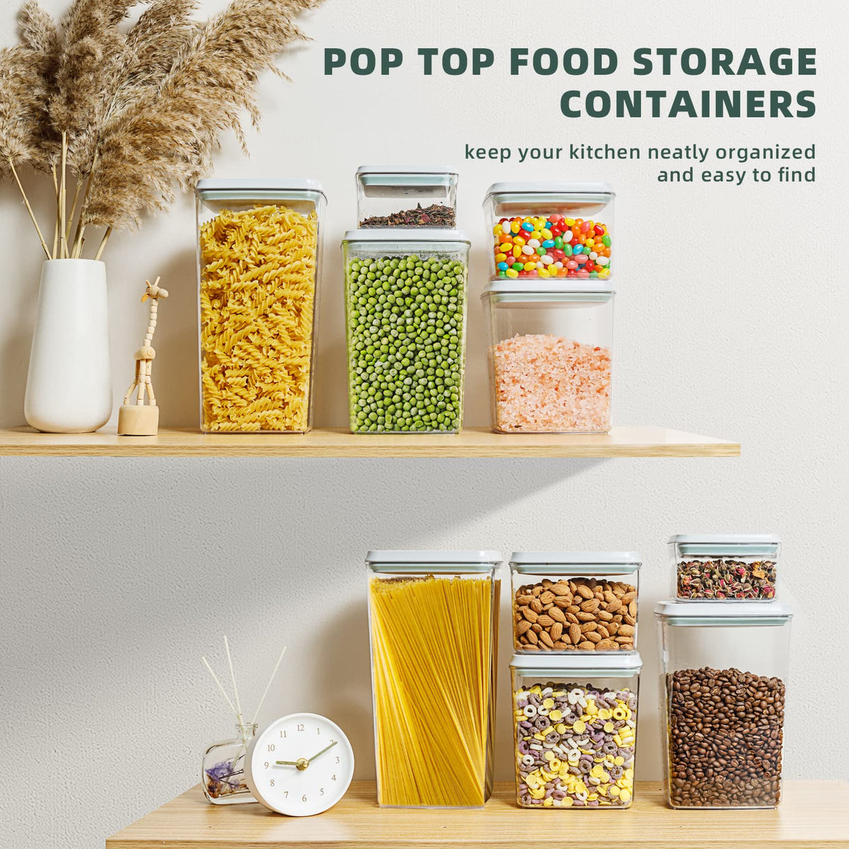 Tourdeus Food Storage Containers with Lids, 10 Pcs Airtight Pantry Storage Sets BPA-Free Pop Top Containers, Stackable Kitchen Organization for Cereal Flour Sugar Rice Pasta