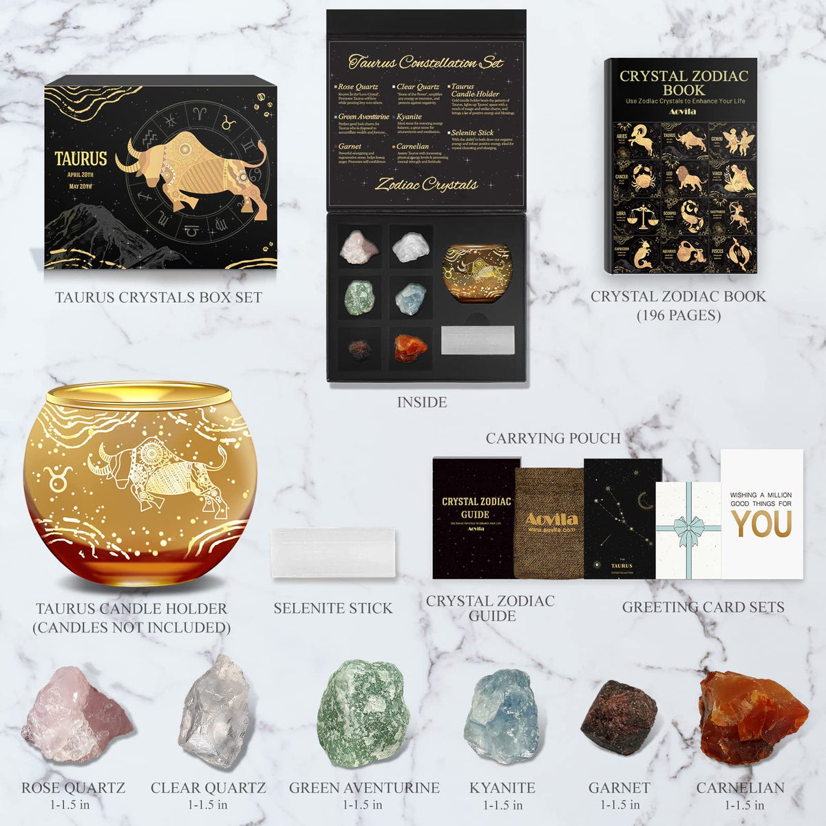 Aovila Taurus Birthday Gifts for Women - Taurus Candle Holder Crystals Birthstones Gifts Box Set - Zodiac Gifts Astrology Horoscope Gifts Birthday Gifts for Her Mother Sister Best Friends
