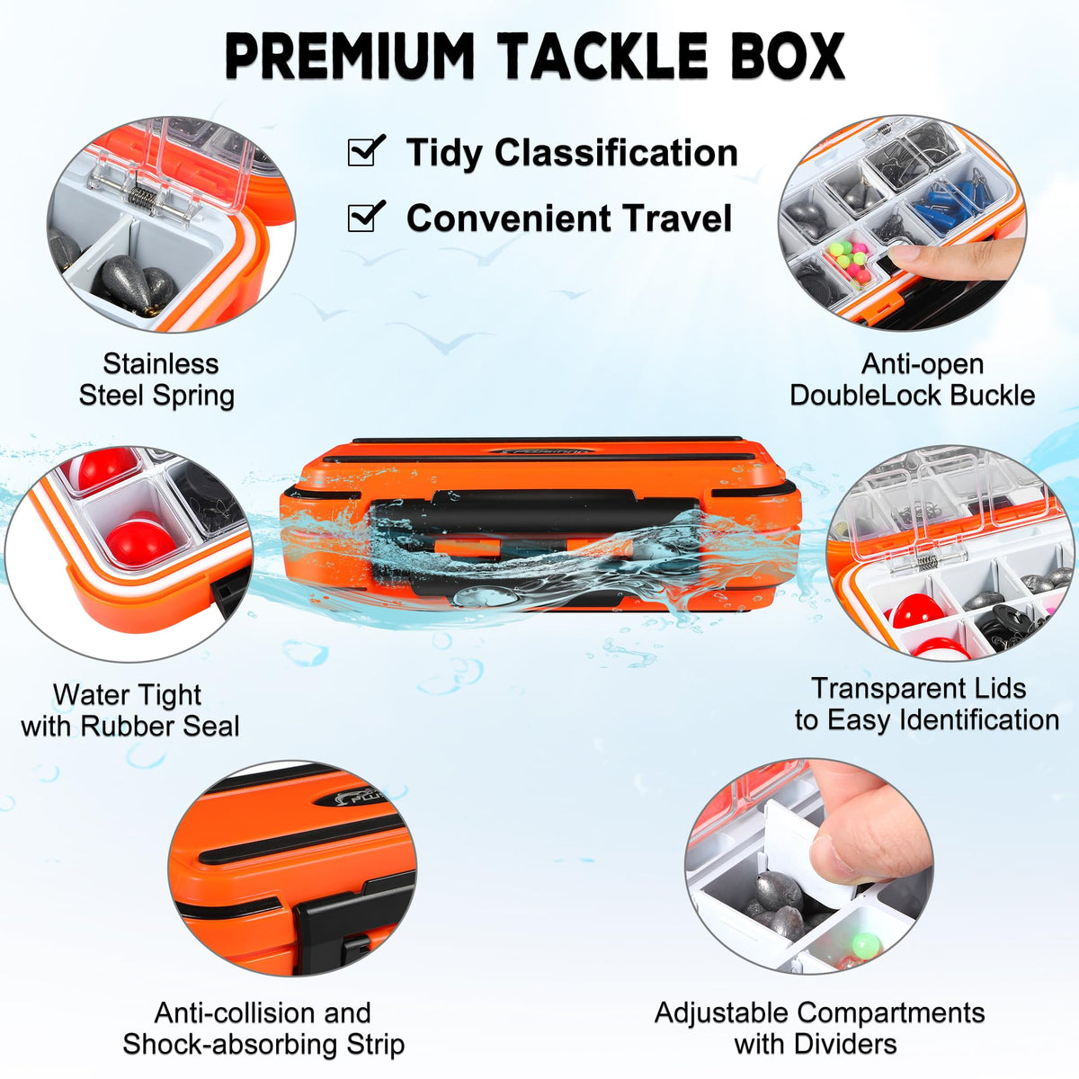 PLUSINNO Fishing Gear Accessories Kit, 253PCS Fishing Tackle Box with Tackle Included, Fishing Hooks, Fishing Weights Sinkers, Spinner Blade, Fishing Equipment for Bass Trout Bluegill Crappie
