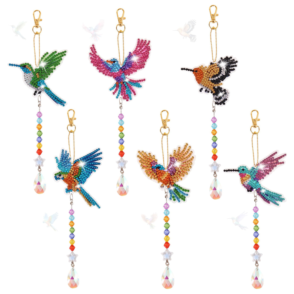 6 Pcs Diamond Painting Wind Chimes Rhinestone Hummingbird Diamond Art Suncatcher Double Sided 5D DIY Diamond Painting Kits for Adults Christmas Ornament Best Gifts for Mom