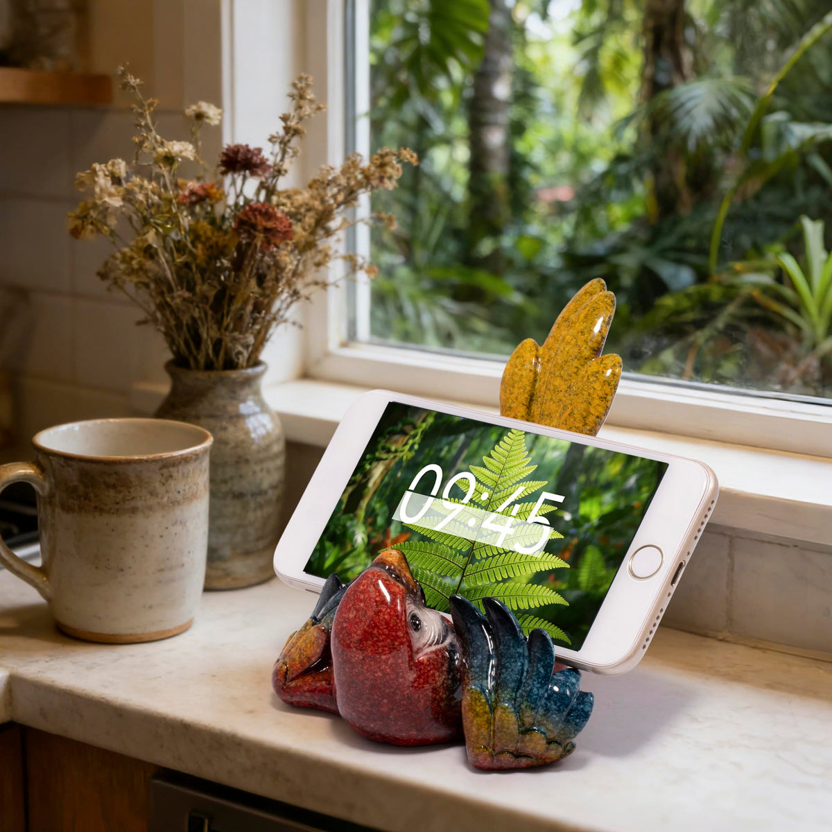 Hodao Cute Parrot Phone Stand Holder for Desk – Ocean & Animal Figurine Phone Holder Decoration Unique Gift for Friends, Family, Office & Home Decor (Red-Parrot)