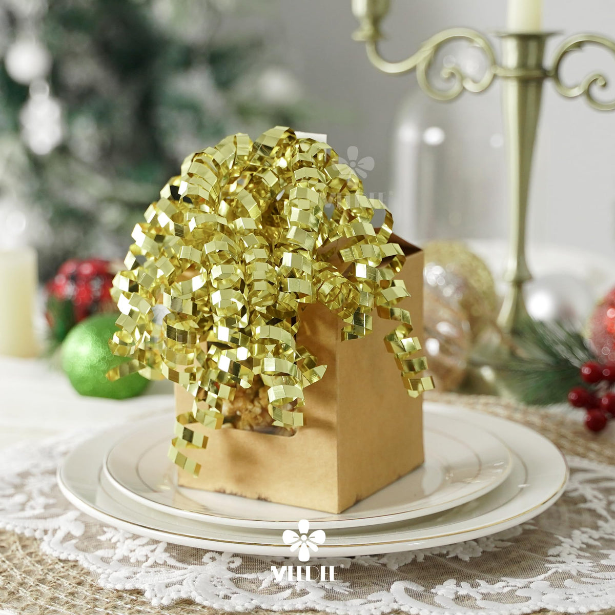 MEEDEE 6 inch Gold Gift Ready Decorative Gift Bows Set with Protective Gift Box – Self-Adhesive Christmas & All-Occasion Bows, Full & Fluffy Shape, Arrives in Perfect Condition (12 Count)