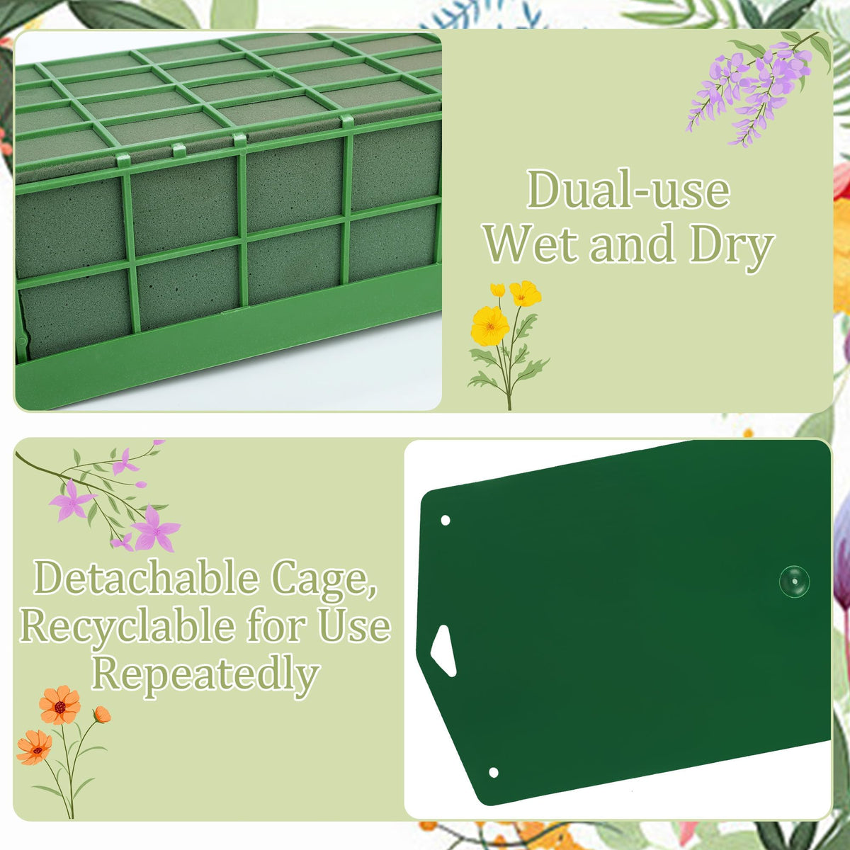 Aodaer 2 Pieces Floral Foam Cage with Floral Foam for Fresh and Artificial Flowers Rectangle Dry and Wet Flower Cage Bowl Holder for Wedding, Home and Garden Arrangement Decorations