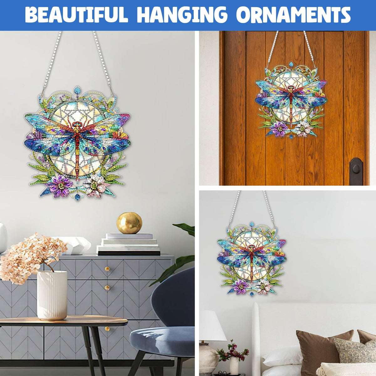 NAIMOER DIY Hanging Diamond Art Kits for Adults, Dragonfly Diamond Painting Kits, Special Shaped Rhinestone, Acrylic 5D Gem Art Craft Window Pendants Home Garden Wall Hanging Ornament Kits