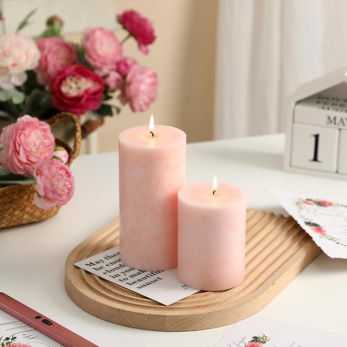 3x6 inch Pink Pillar Candles Set of 3, Unscented Pillar Candle, Dripless and Smokeless Large Candles, Candle for Home Decor, Dinner Table,Weddings, Holidays