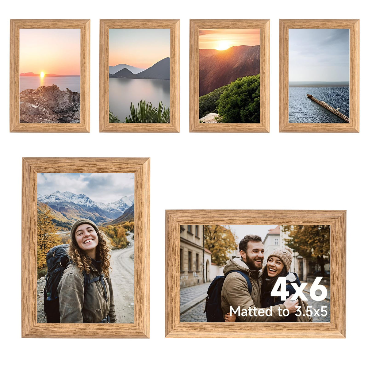 4 Pcs 4x6 Shadow Box Picture Frames Matted to 3.5x5 Small Wooden Photo Frames Tabletop Wall Display Natural Wood Decor Family Memories Gift with Acrylic Glass, Desktop Photo Stand Home Decor (Wood)