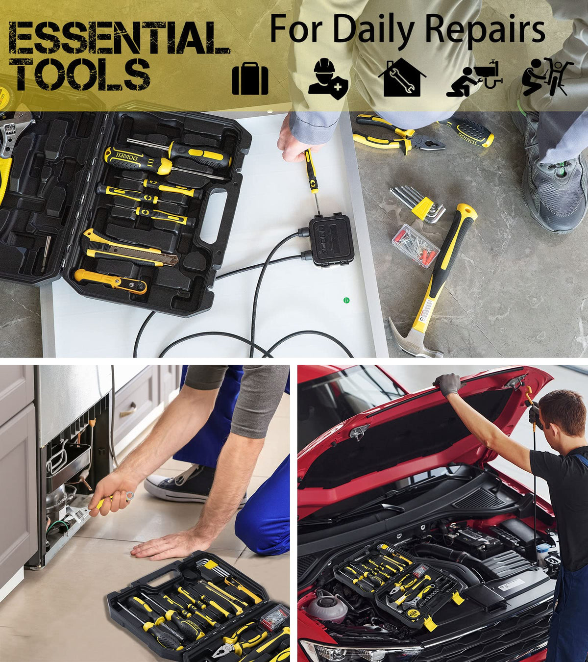 DOWELL Tool Set, Auto Repair Household Tool Kit with Socket, Wrench, Screwdriver, Bits Set and Plastic Toolbox Storage Case, HYT128 (128 Pieces)