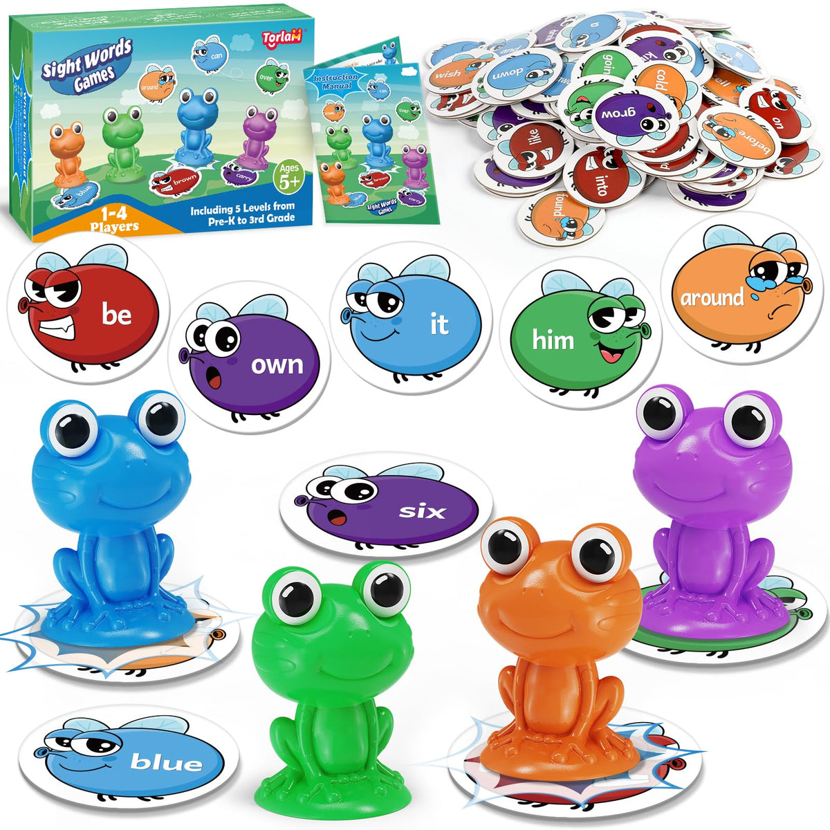 Torlam Sight Word Games Frog Site Words Educational Flash Cards Kindergarten Phonics Learning Games Toys for Kids, Homeschool Supplies, Pre-K, Kindergarten, 1st, 2nd, 3rd Grade Classroom Must Have