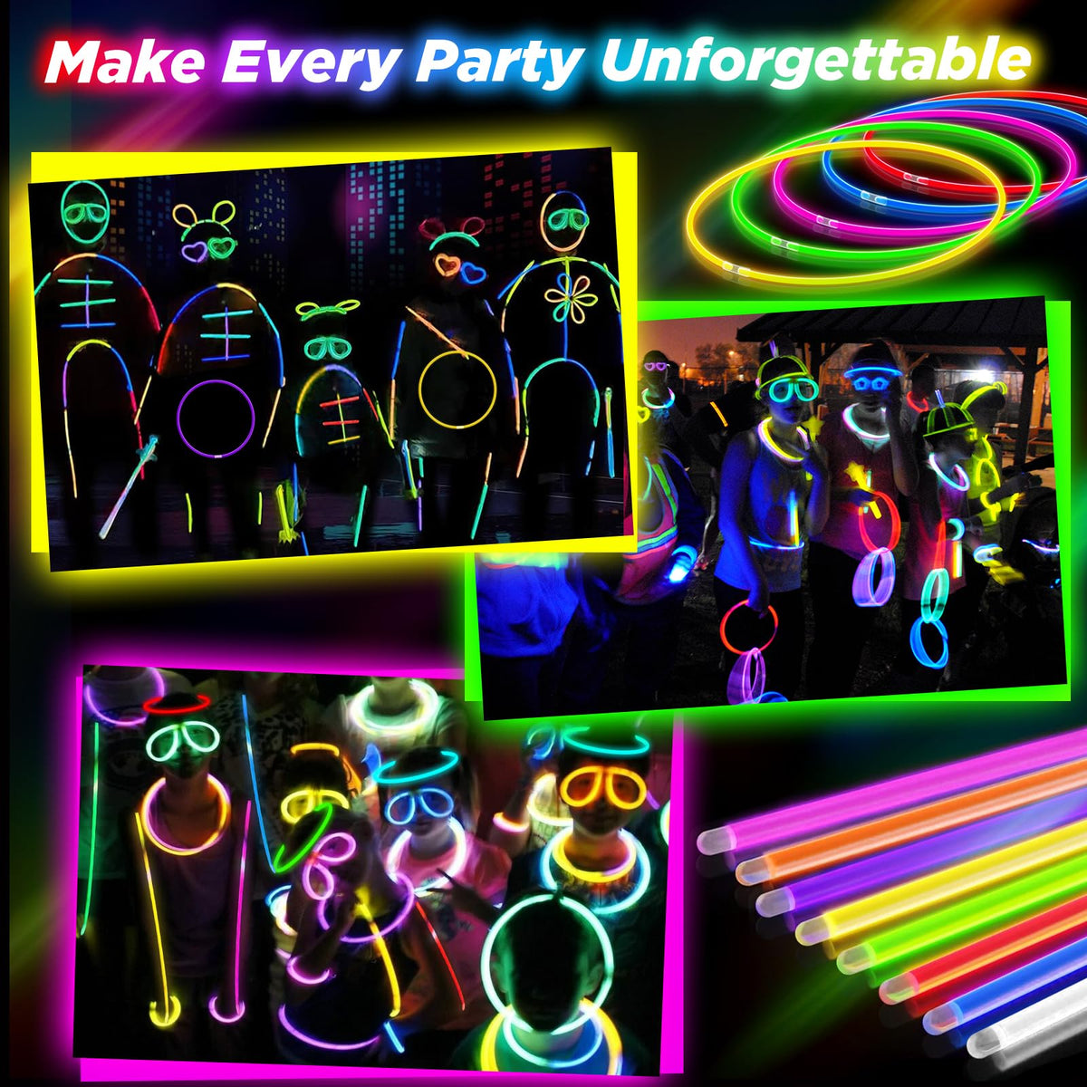 100Pcs Glow Sticks - 22 inch Glow In the Dark Sticks Party Supplies, Halloween Glow Party Pack for Kids with 9 Hours Duration, Halloween Party Favor Glow Necklace & Bracelet with 100Pcs Connectors
