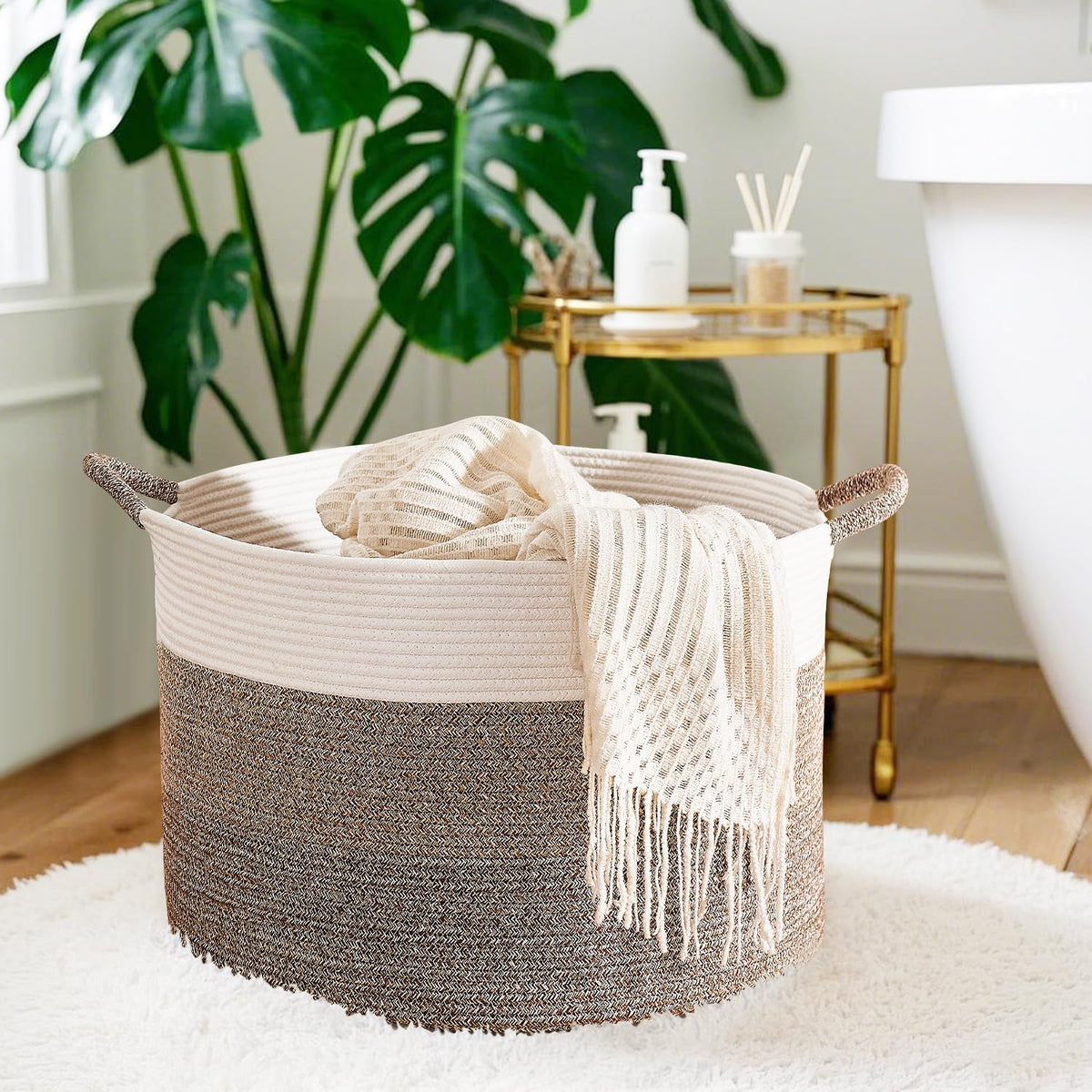 CLHMILY&Z Round Cotton Rope Storage Basket - 22x14.2 Inches - Stylish Nursery Storage Bin, Baby Toy Organizer, Soft Cotton Basket for Home Decor, Multi-Purpose Storage Solution