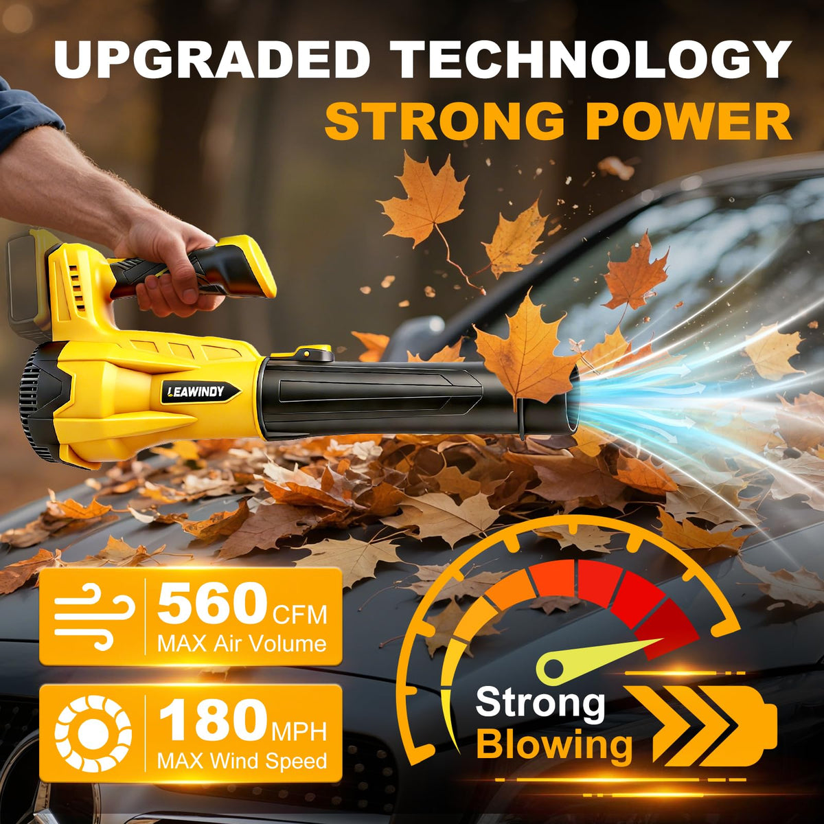 Cordless Leaf Blower for Dewalt 20V Max Battery(Tool Only), 560 CFM/180 MPH Electric Leaf Blower with 6-Speed Variable, Lightweight Leaf Blowers, Battery Powered Blowers for Yard, Lawn, Patio Cleaning