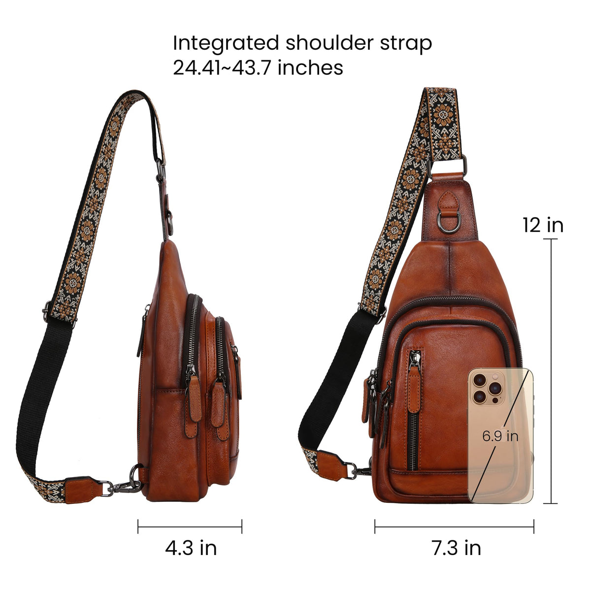 HESHE Leather Sling Bag for Women Crossbody Bags with Multi-Pocket Stylish Fanny Packs for Travel Chest Bag (Brown)