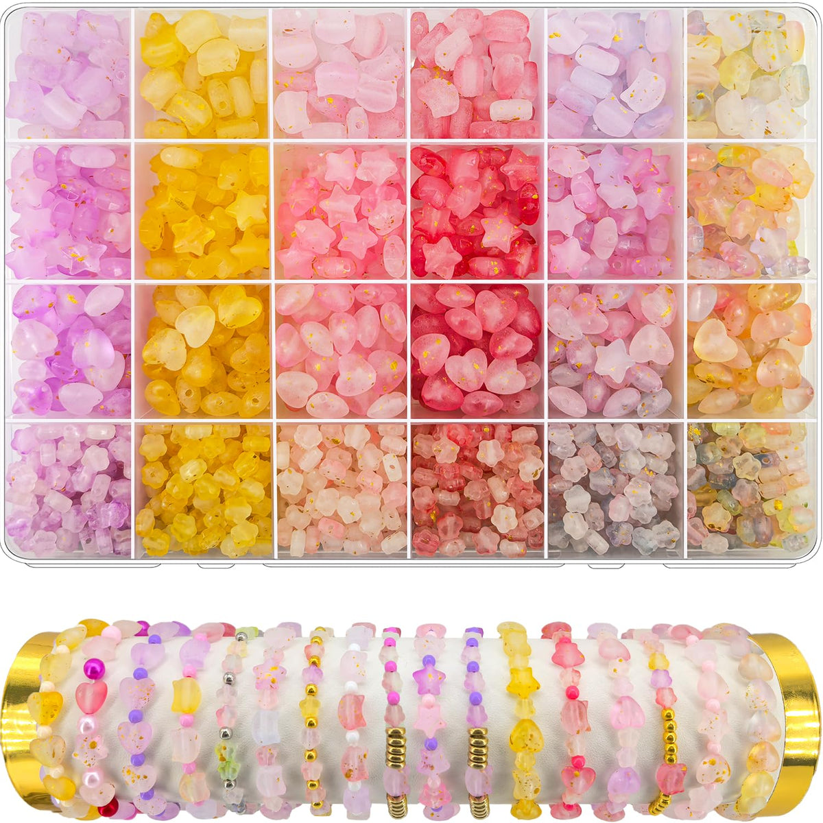1300Pcs Pink Purple Assorted Acrylic Beads for Bracelet Jewelry Making, Frosted Star Heart Flower Cute Cat Head Shape Beads Matte Pastel Beads Cute Aesthetic Kawaii Bead for DIY Necklace Keychain