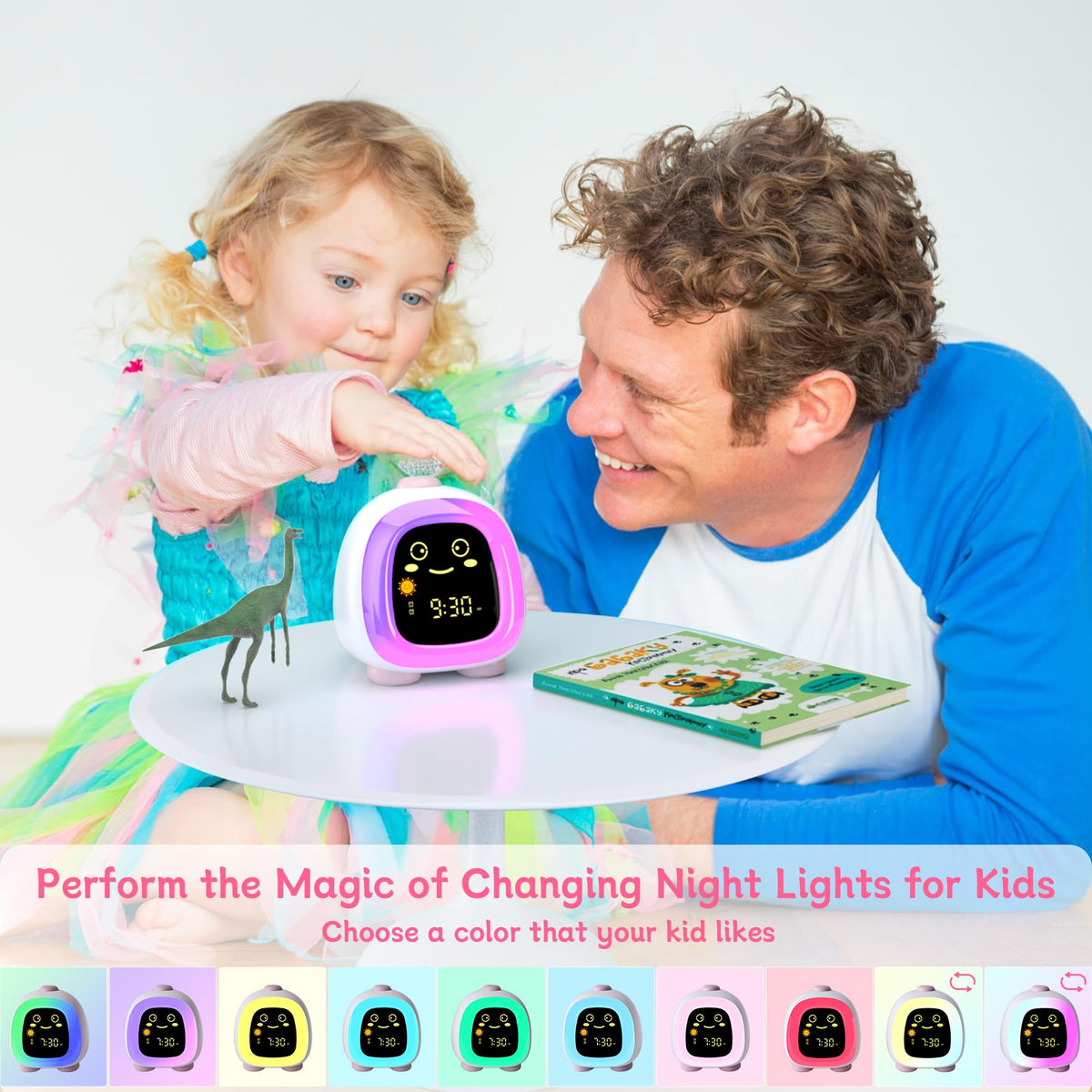 ANALOI Alarm Clock for Kids, Kids Alarm Clock Ok to Wake Cute Night Light for Bedroom, Toddlers Sleep Training Clock Stay in Bed, Dinosaur Birthday Gift for Kids Boys Girls