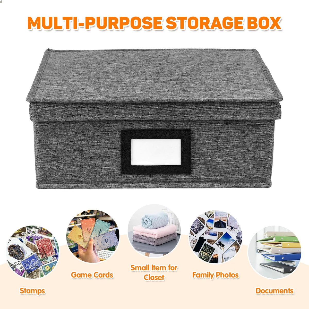 Photo Storage Box with Lid, Photo Organizer Box Fits Holds up to 1700 and 4x6 Pictures, with 8 Adjustable Dividers, 60 Labels, Photo Album Box for Envelopes, Scrapbooking, Recipes, Cards, Stamps