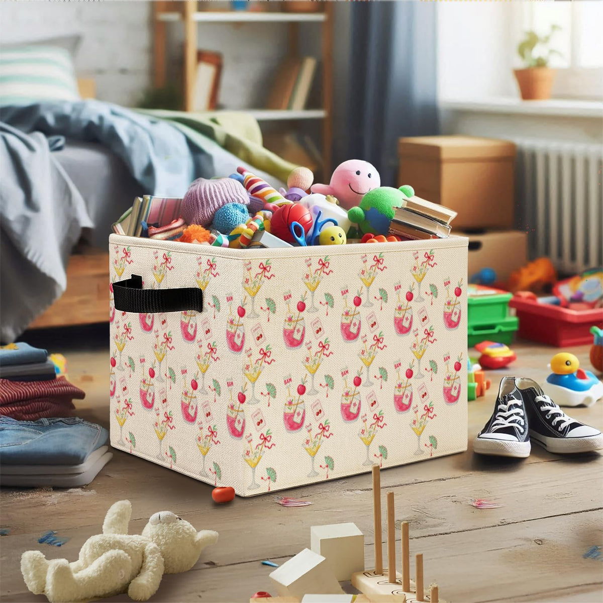 Elefeltclave Mahjong Cocktail Storage Bins,Trendy Martini Cocktail Mahjong Collapsible Storage Basket Organizer for Kitchen Bar Lounge Girls Bedroom Clothes Toys Books, Toybox for Girls COCKTAILMJ