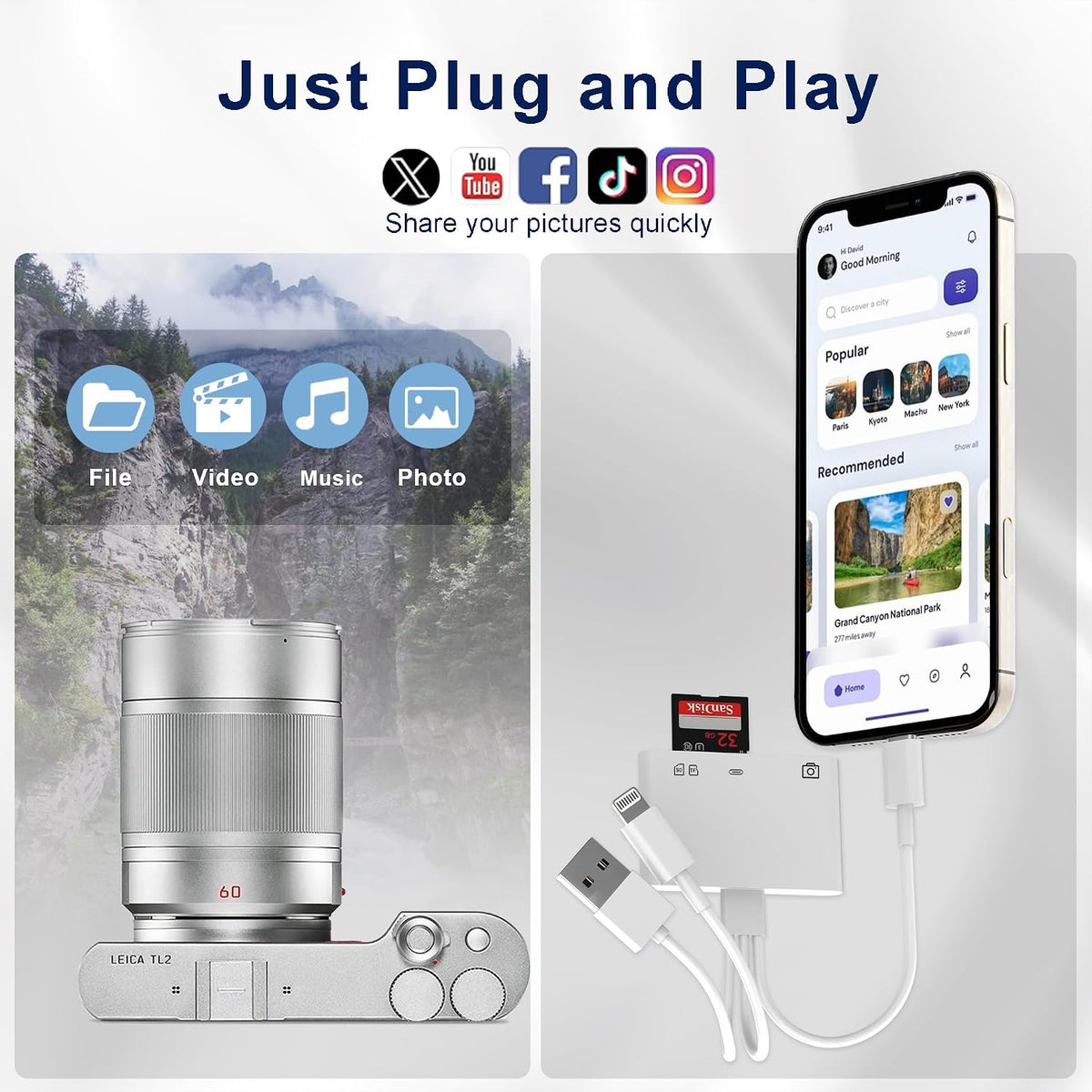 Ardaddyn 4-in-1 3.0 SD Card Reader for iPhone iPad Mac, USB-C+Lightning+USB OTG Adapter, Fast Transfer from Camera