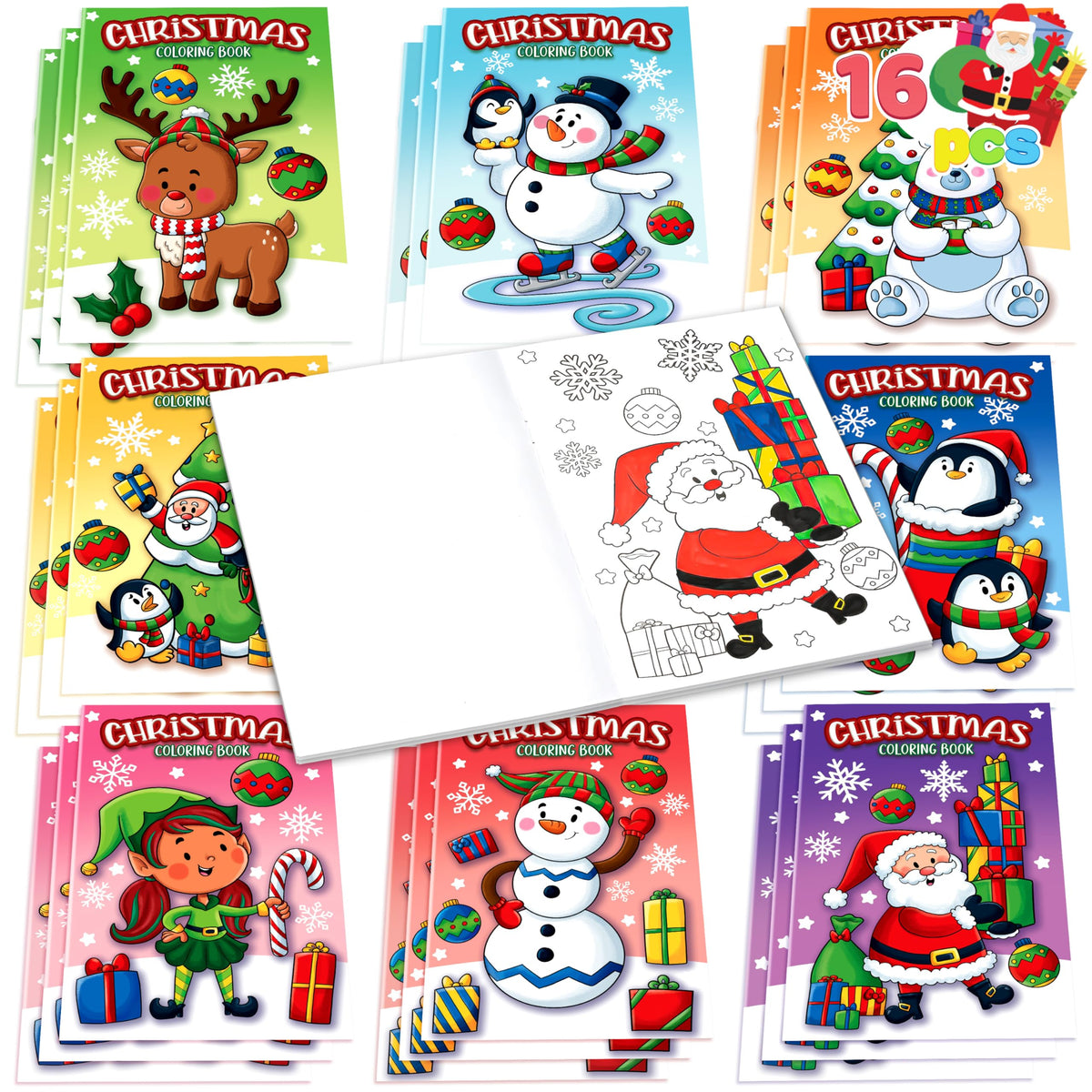 JOYIN 16 Pcs Christmas Coloring Book Books for Kids, Stocking Stuffers Xmas Party Favors Christmas Party Supplies Christmas Presents Mini Books Classroom Games Kids Christmas Goodie Bag Fillers