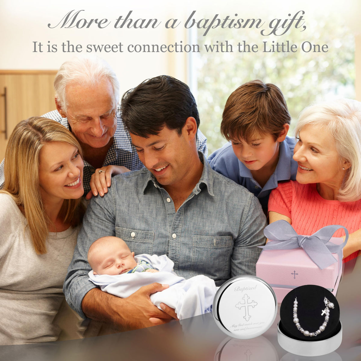 Tryuunion Baptism Bracelet in Sterling Silver and Cultured Pearls for Baby Girls, with Silver-plated Jewelry Keepsake Box, Great Catholic Christening and Baptism Gifts for Girl