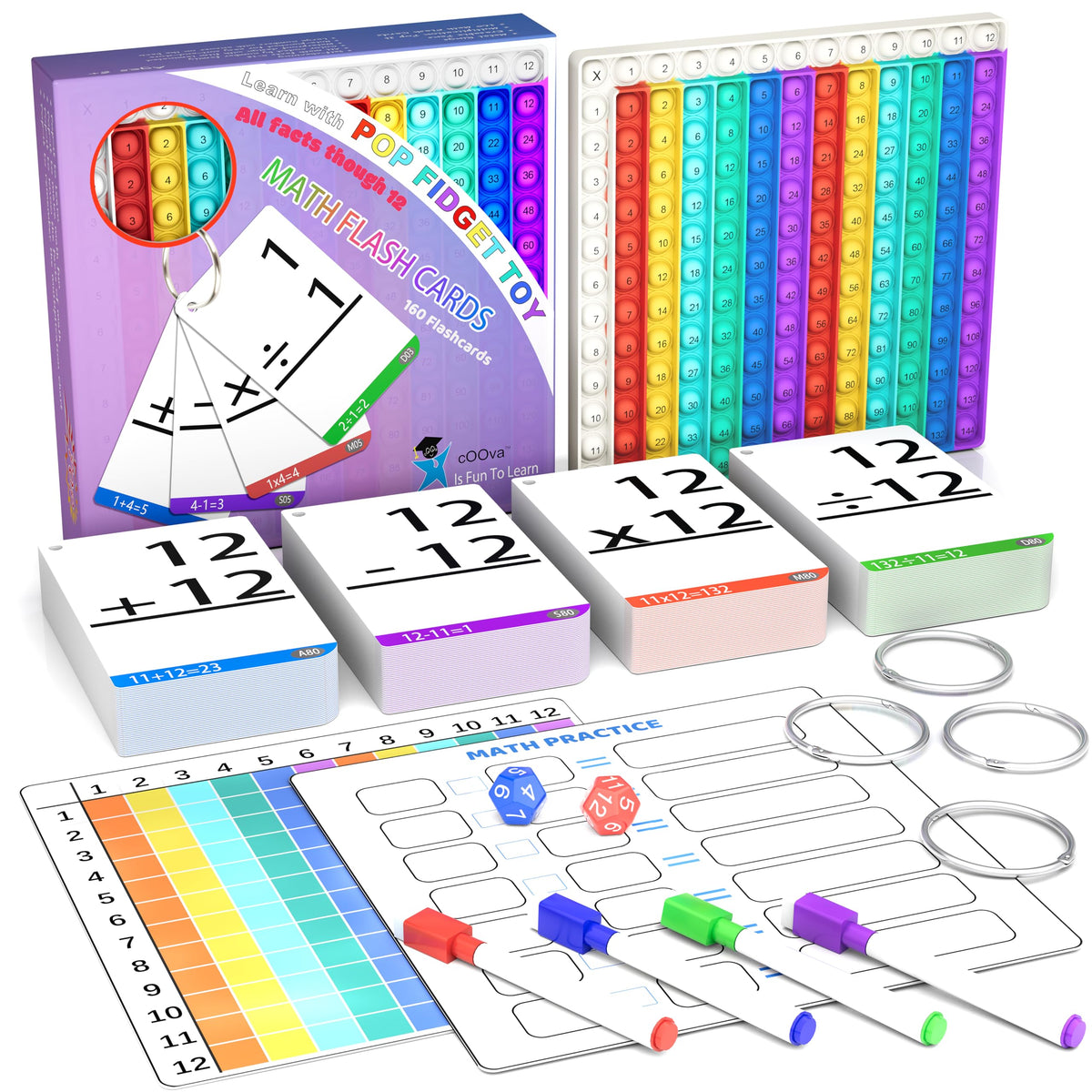 Math Games for Kids - Flash Cards for Kids - Pop it Practice with Addition, Subtraction, Multiplication & Division - Ideal for Math Learning and Skill Building.