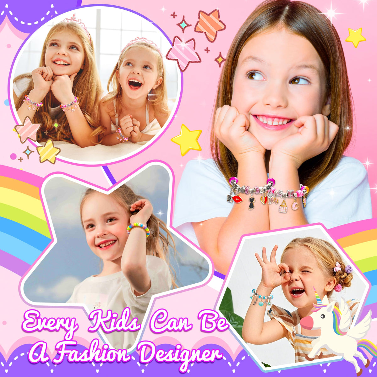 AMAZING TIME 130 Pcs Charm Bracelet Making Kit, Jewelry Toy for Girl Age 8-12 Beads Craft Set for 5 6 7 8 9 10 11 12 Year Old Teenage Birthday Gift