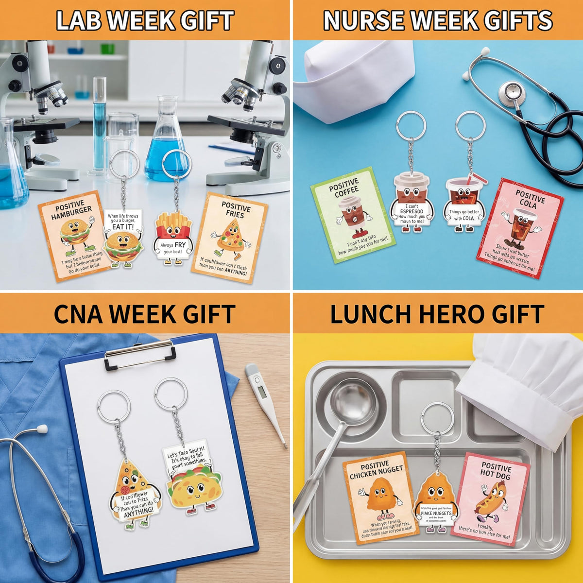 Sureio 32 Sets Employee Appreciation Gifts Bulk, Cute Positive Support Keychains, Small Inspirational Emotional Thank You Gifts for Coworker Staff Nurse Teachers Graduation (Fast Food)
