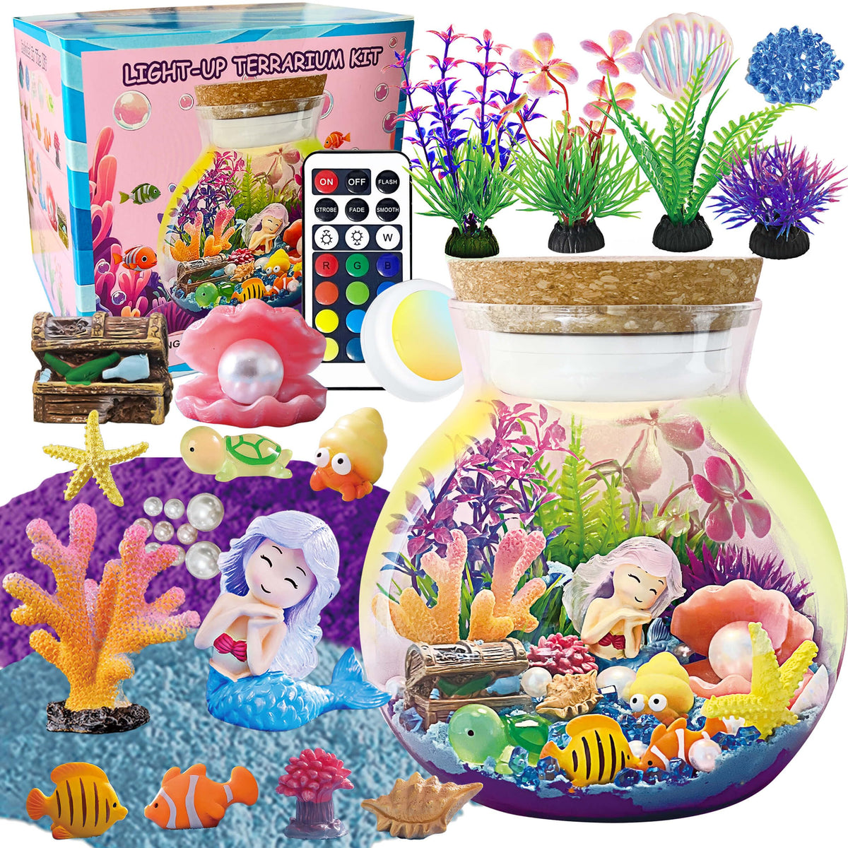 Mermaid Terrarium Kit for Kids - Toys Crafts for Girls Ages 5 6 7 8-12 Year Old Birthday (Batteries Not Included)