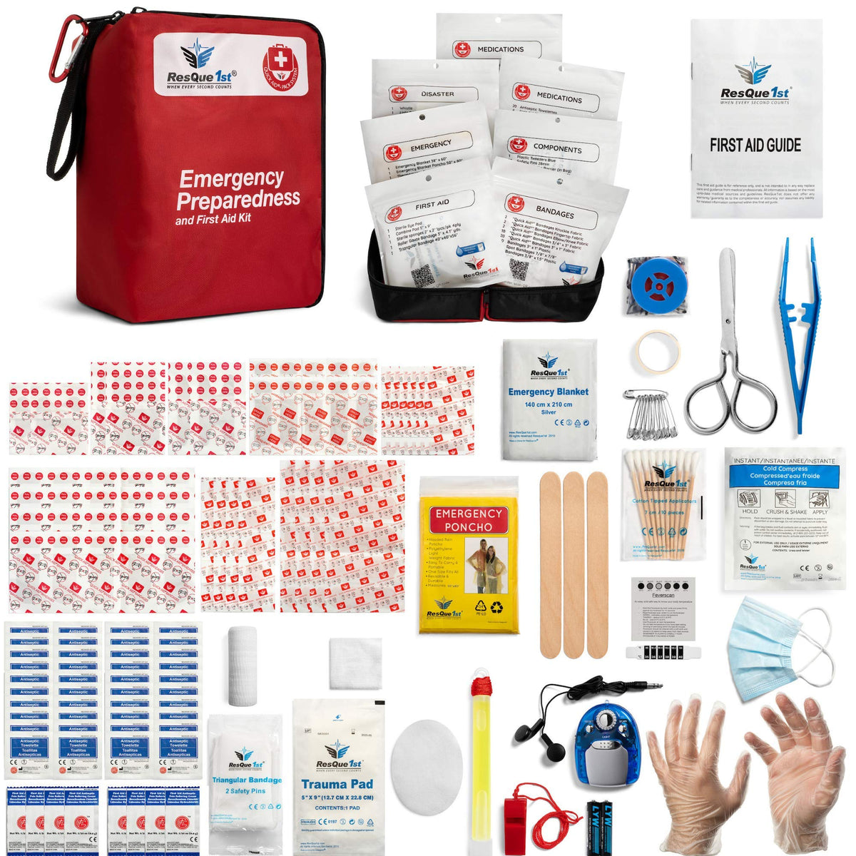 Travel-First Aid-Kit Car-Home 180 Piece Survival-Kit Outdoor-Adventure - Full Portable Emergency Essential - Hiking Camping Medical Aid Survival Camping FAK