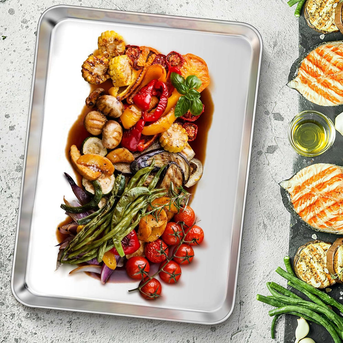 TeamFar Stainless Steel Baking Sheet - Large 17.6” x 13” Cookie Tray | Non-Toxic, Rust-Free & Dishwasher Safe