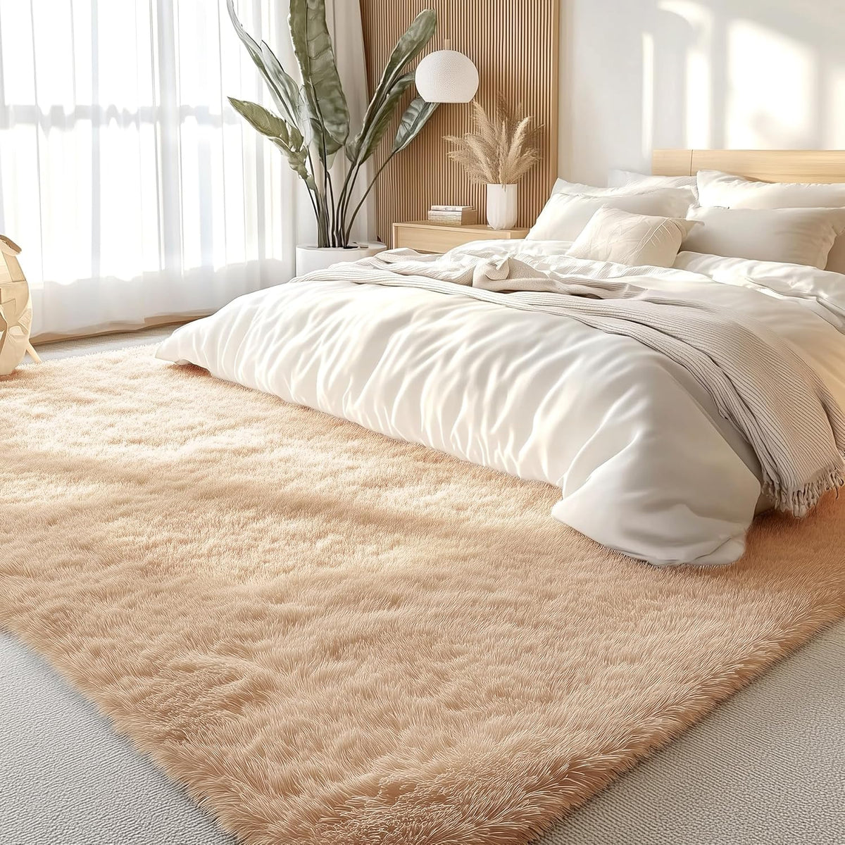 OLANLY Large Area Rug - Soft Fluffy Shaggy Indoor Carpet for Living Room & Bedroom | 6x11 ft, Beige