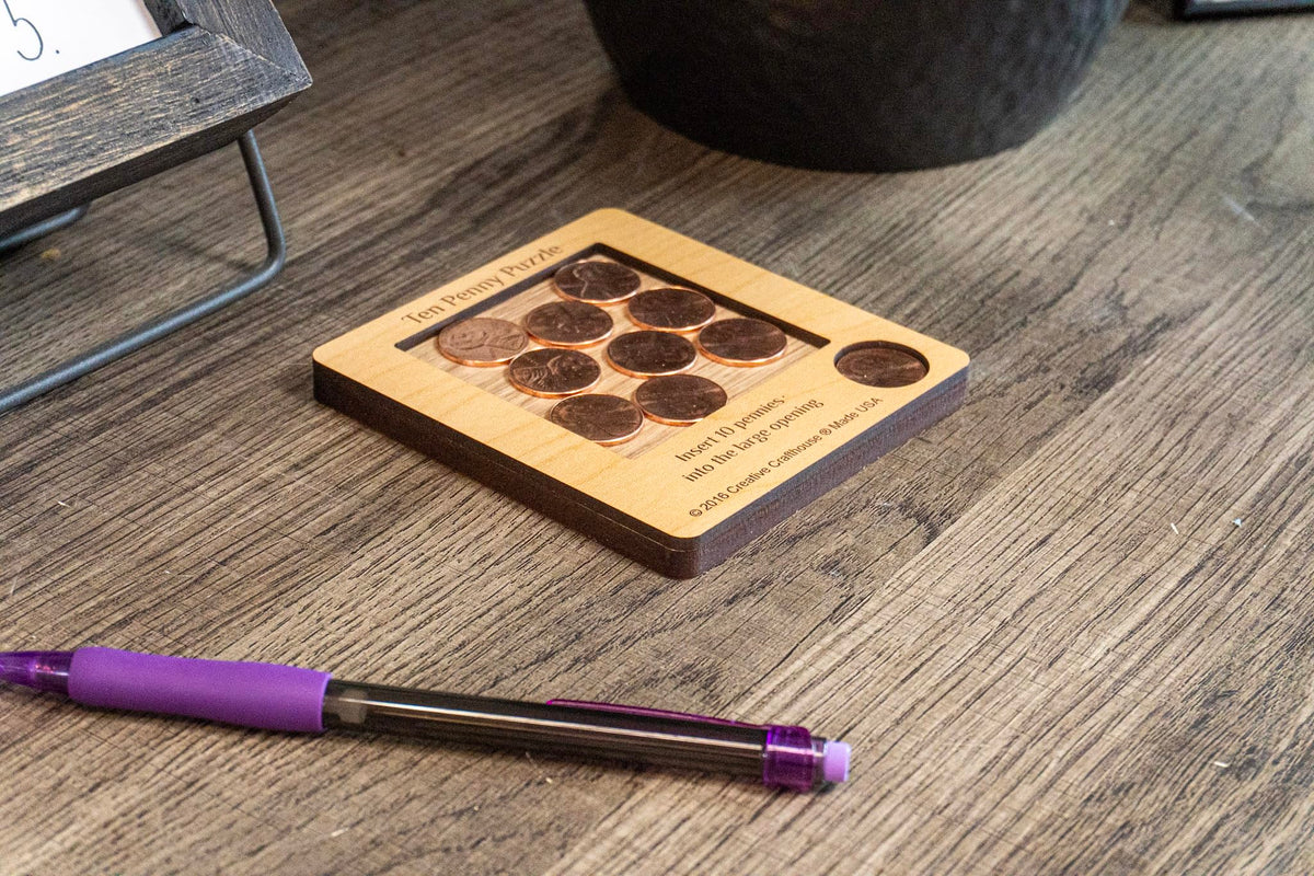 10 Penny Puzzle - Coffee Table Puzzle - Executive Toy - Wood Brain Teaser