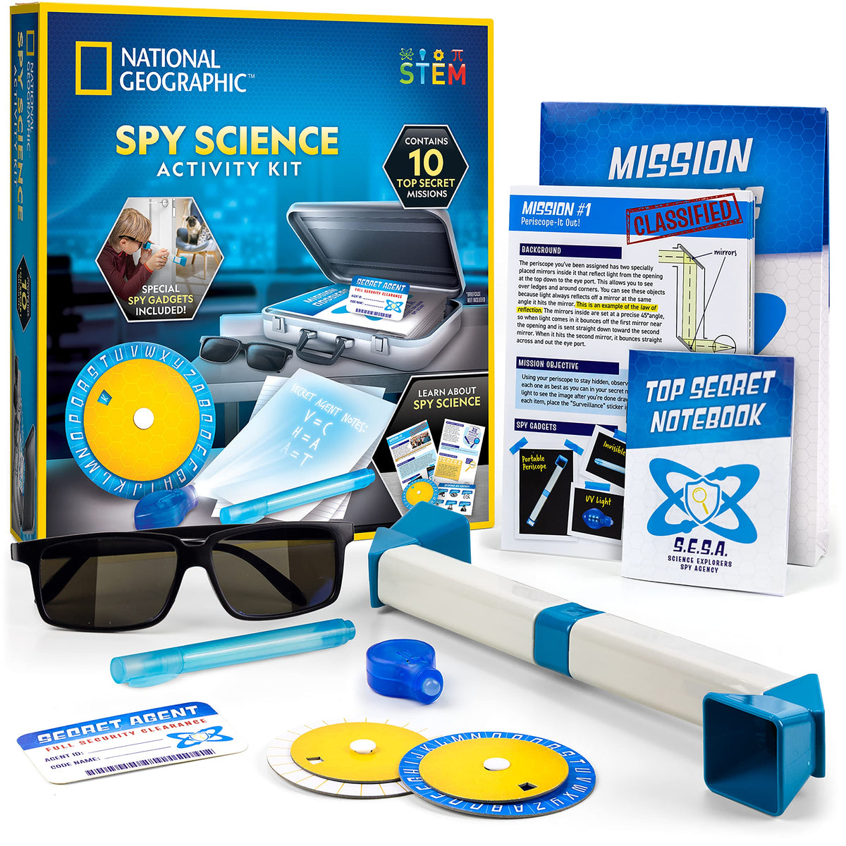 NATIONAL GEOGRAPHIC Spy Science Kit - Kids Spy Activity Set, Complete 10 Secret Missions with Gadgets for Kids and Gear, Detective Kit, Science Kits, Pretend Play