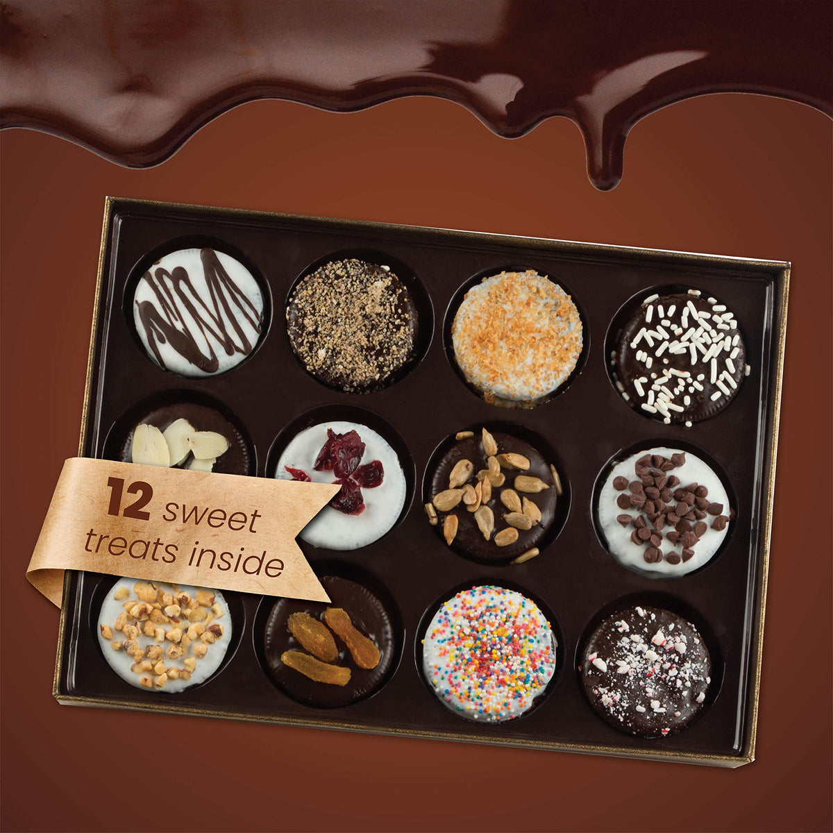 Barnetts Mothers Day Gift Basket, 12 Chocolate Covered Cookies Gourmet Candy Box Baskets for Mother, Mom, Grandmother, Grandma, Prime Food Delivery, Gifts for Him, Her, Wife, Sister, Daughter, Women