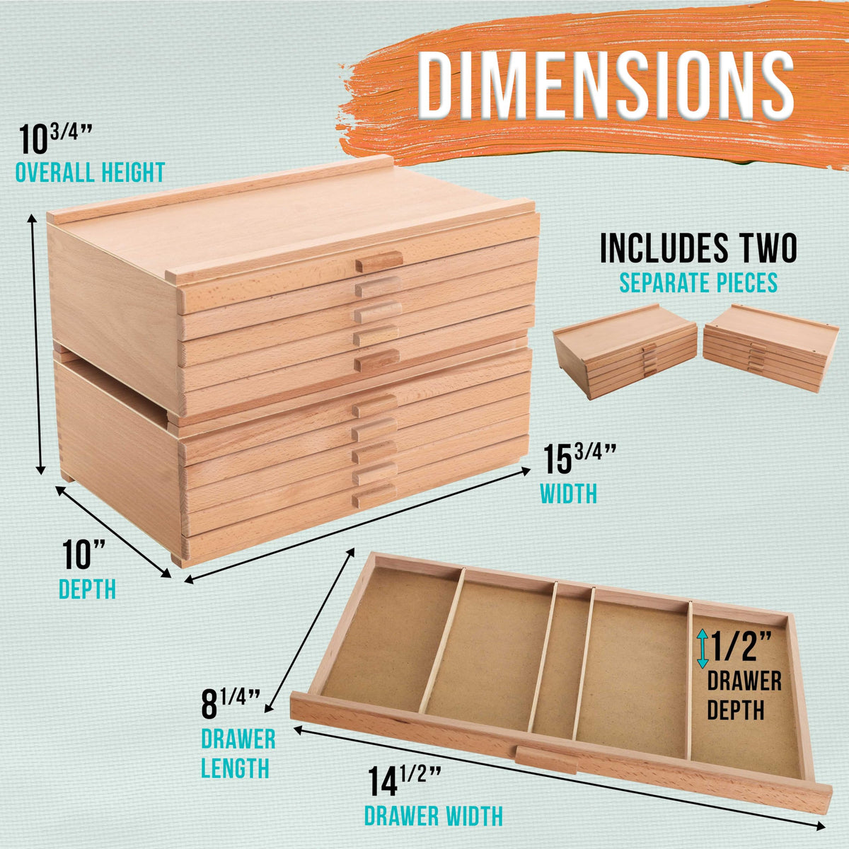 U.S. Art Supply 10-Drawer Artist Tool Supply Box with 5 Compartments per Drawer - Hardwood Art Box for Artist Supplies, Brushes, Pencils, Erasers, Tool Storage Organizer Case