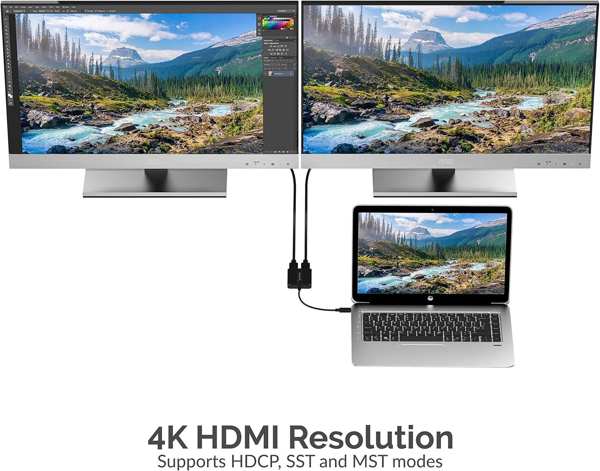 SABRENT 4K 30Hz USB Type C Dual HDMI Adapter [Supports Up to Two Monitors, Compatible with Windows Systems Only]