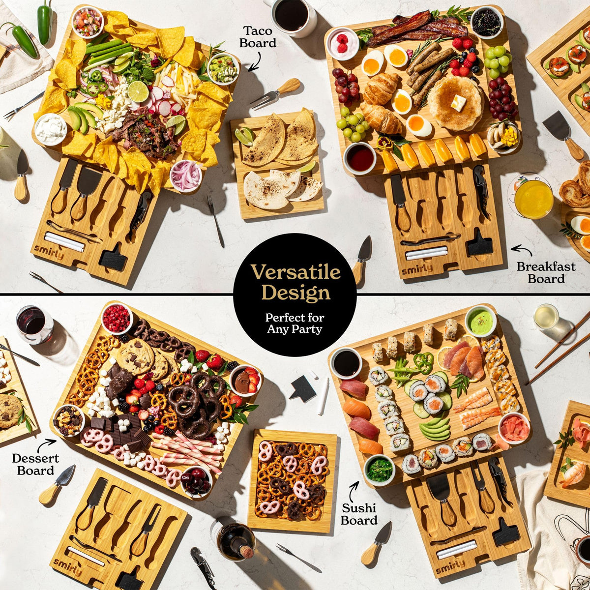 SMIRLY Charcuterie Boards Set - Large Bamboo Cheese Board Set - House Warming Gifts New Home, Wedding Gift for Couple, Bridal Shower Gift, Birthday Gifts for Women