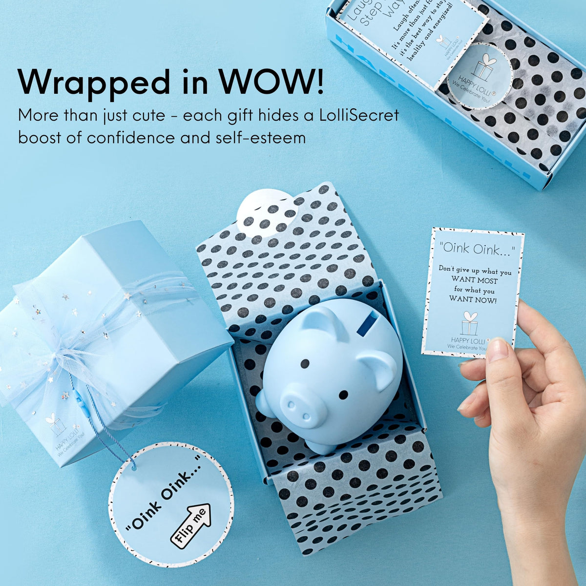 HAPPY LOLLI Blue LolliBox Gift Set for Tween & Teen Girls Ages 8–15, Birthday Gift Box, Ready-to-Gift Surprise Box with 8 Individually Wrapped Gifts & Empowering Challenges