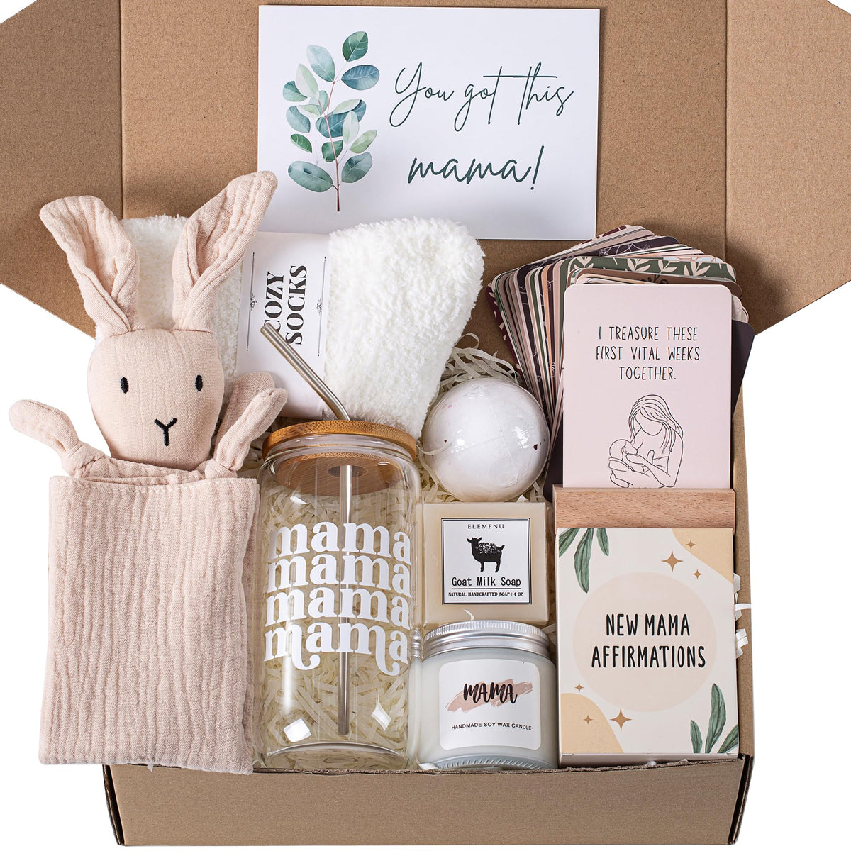 New Mom Care Package After Baby, 7pcs New Mom Gifts Set After Birth, Postpartum Gifts for Mom, After Birth Postpartum Essentials for Mom Kit, Pregnancy Gifts for First-Time Moms, Expecting Mom