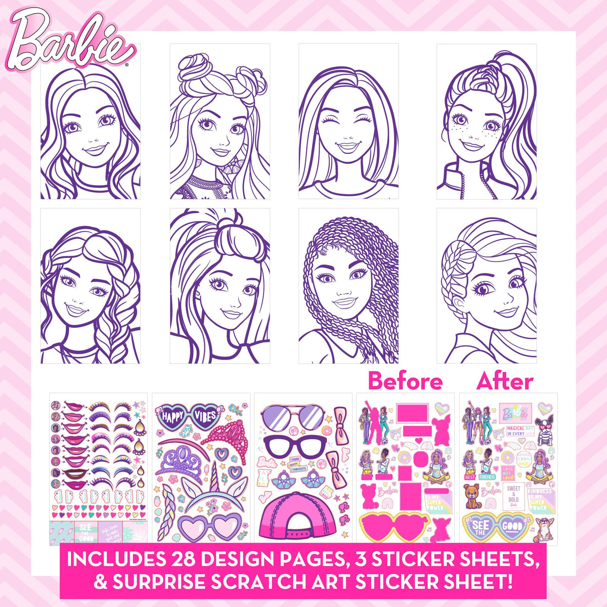 Horizon Group USA Barbie Magazine - Create Hair & Makeup Looks with 130+ Stencils, 180+ Stickers, Crayons & Pretend Makeup