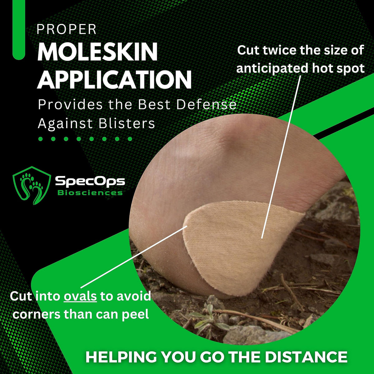 SpecOps Biosciences Trail-Ready Foot Combo – Military-Grade Moleskin + 2 Pairs Merino Wool Blend Socks for Hiking, Rucking & Long Miles