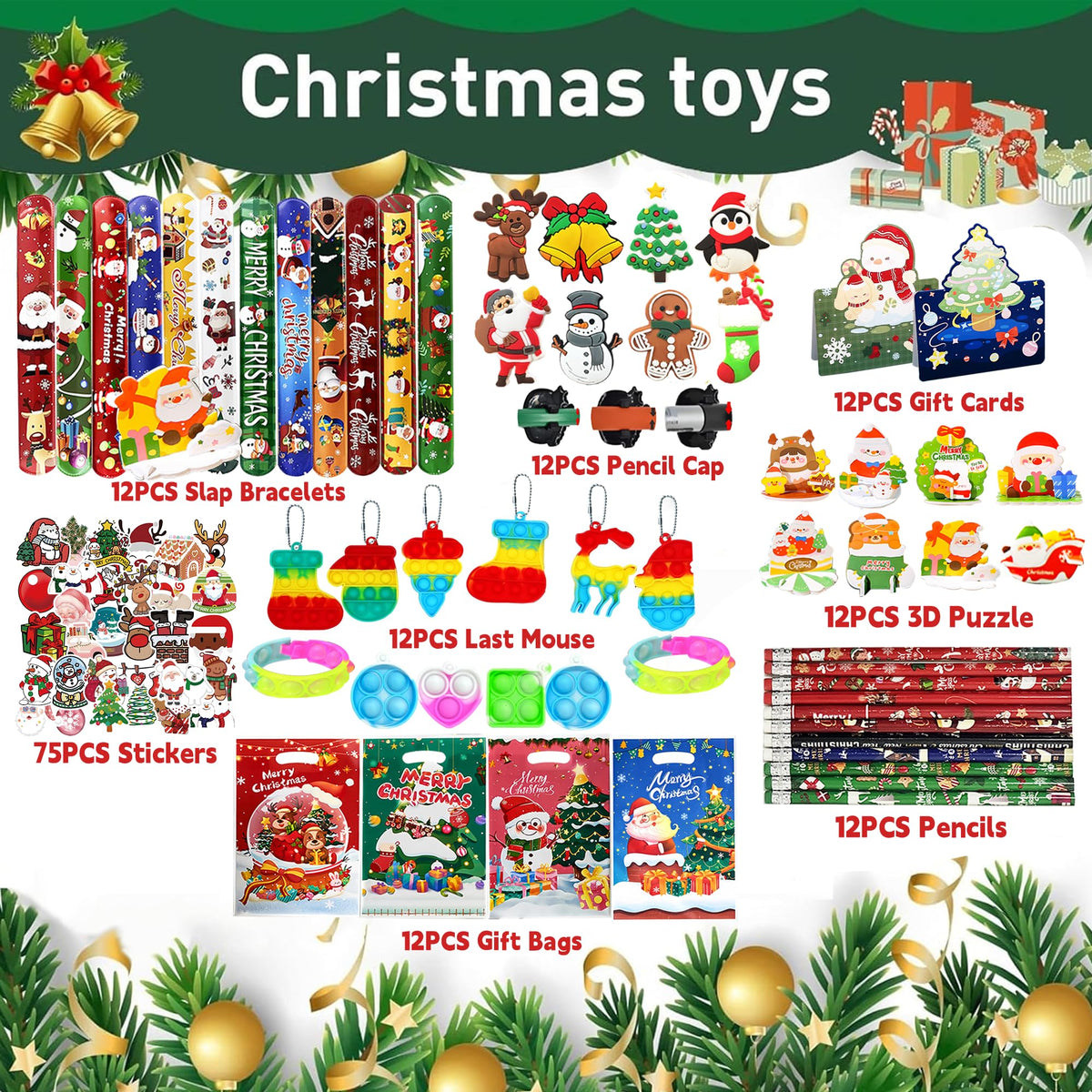 QZYCMHOO 159PCS Christmas Party Favors Set, Holiday Stocking Stuffers Bulk, Christmas party and Reward Prizes for Winter Party Supplies, Includes Puzzles, Stickers, and Festive Gift Accessories