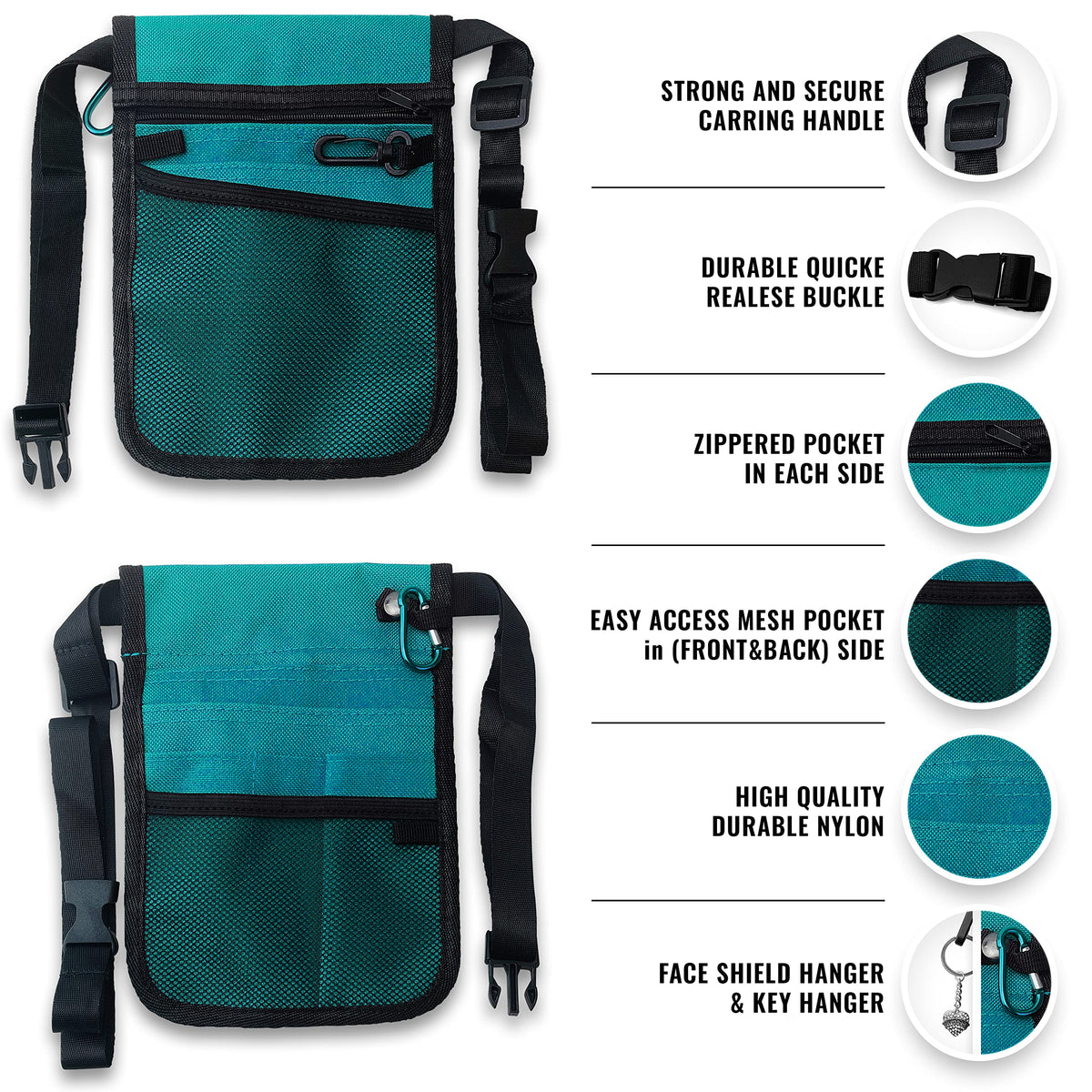 ASA TECHMED Nurse Utility Belt – Complete Medical Belt Utility Kit, Pro Pack Pocket Organizer Pouch Hip Bag for EMT, CNA, NP, PA, Student, Teal