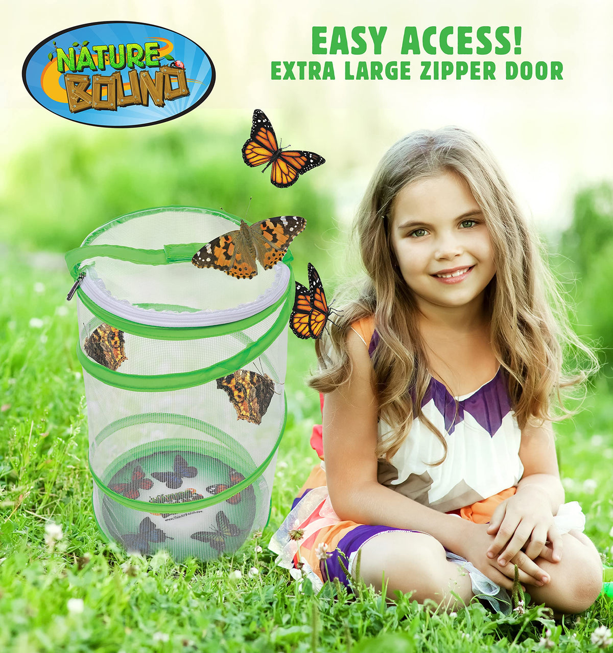 Nature Bound Butterfly Growing Kit - Live Caterpillar to Butterfly Project for Kids - Includes Voucher for Caterpillars, Green Pop-Up Enclosure, and STEM Learning Guide