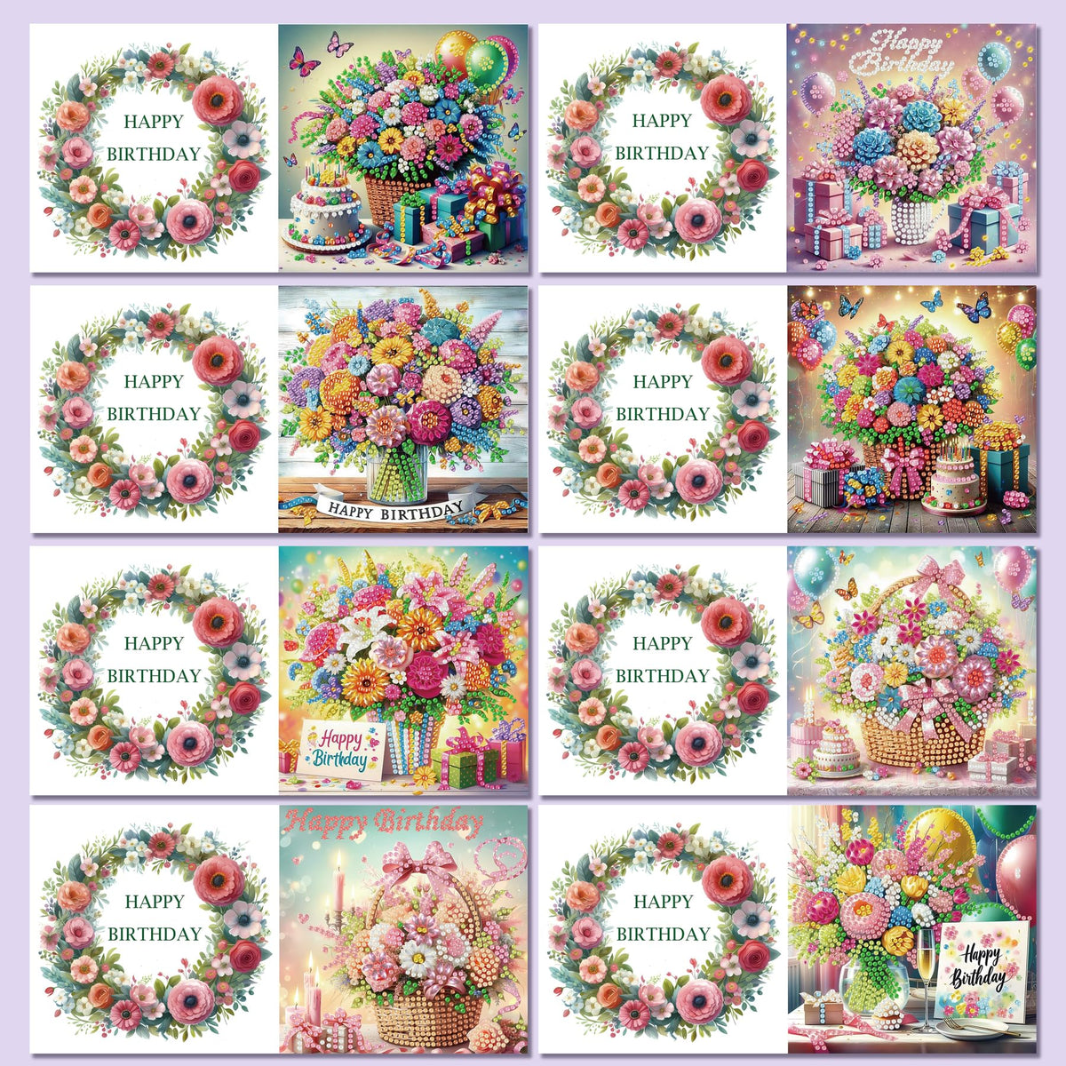 Muzagroo Art Diamond Art Greeting Cards for Adults Diamond Painting Happy Birthday Greeting Cards for Beginners Adults Crafts Gem Art Kits Birthday Greeting Cards 8PCS (Happy Birthday 2)
