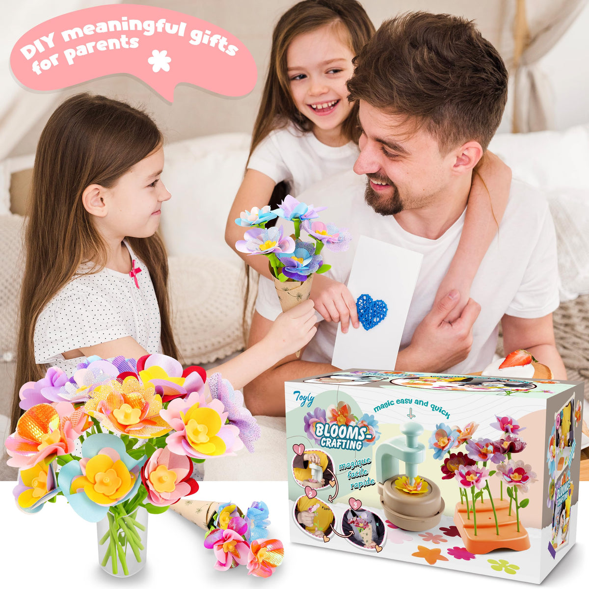 Fabric Flower Bouquets Toys, DIY Craft Kits Toys for Kids - Flowers Market Toy, Build Your Flower Bouquet, Arts & Crafts for 4+ Year Toddler Girl, Educational Activity Preschool B-Day Gifts
