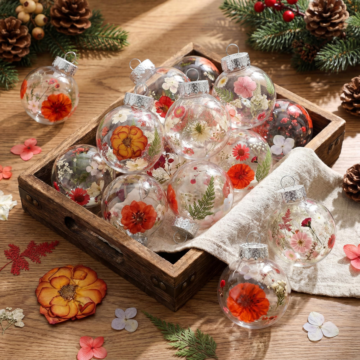 Gemscream 121 Pcs 20 Sets 2.36 inch Pressed Flower Craft Kit for Adults Womens Kit DIY Fillable Crafts Balls Dried Pressed Flowers Art Plastic Hanging Balls for Home Decor, Keepsake Crafts