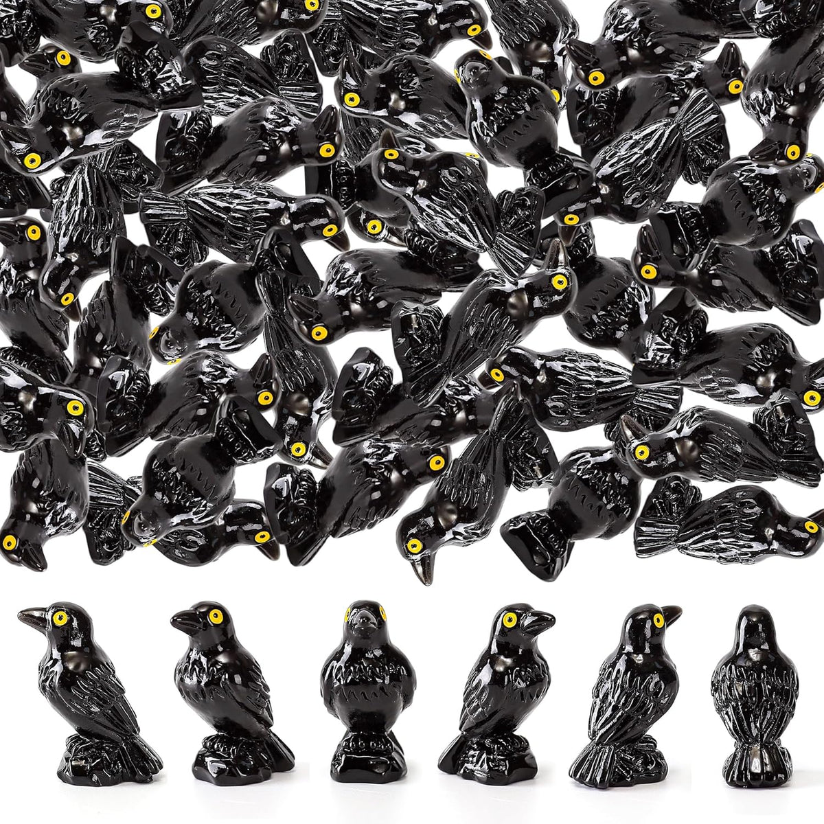 Regine Switzerland Miniature Black Raven Figurines - 30 Pcs Spooky Halloween Decor for Terrariums & Crafts