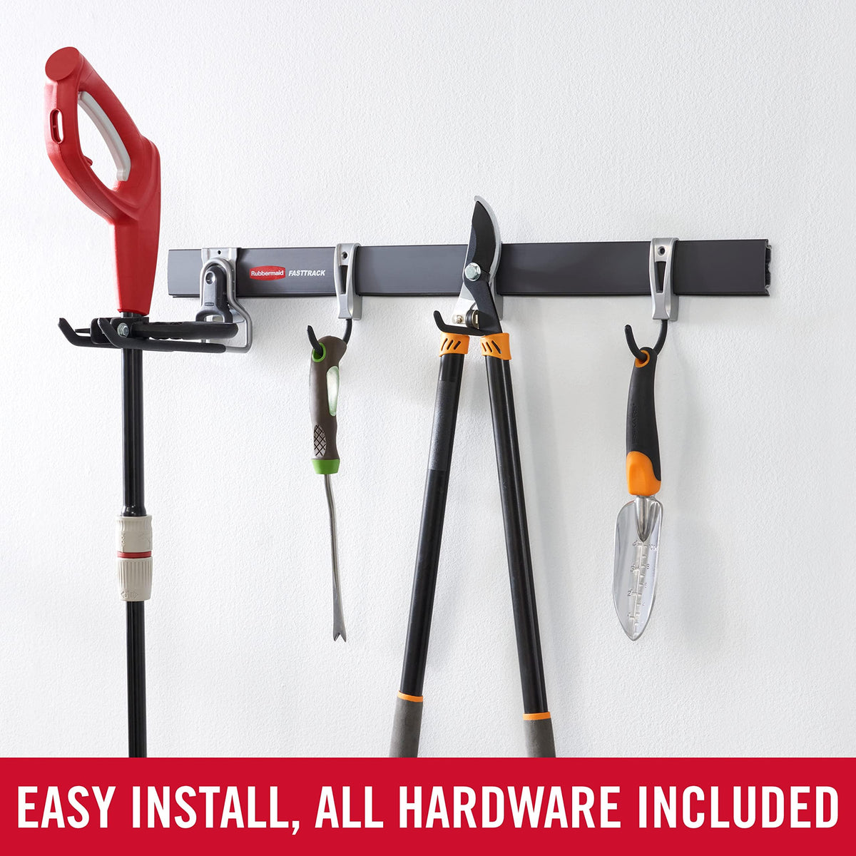 Rubbermaid FastTrack Garage Storage Utility Hooks 5 Piece Black All in One Rail Hook Kit and Tool Organizer Heavy Duty for Home/Garage/Shed/Garden